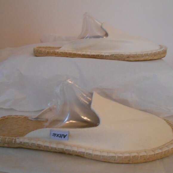 Unisex Ivory Canvas Mules Flat Slip Ons-Men's 8.5/9 Women's 11/11.5-EU 42-Altxic - Picture 2 of 7
